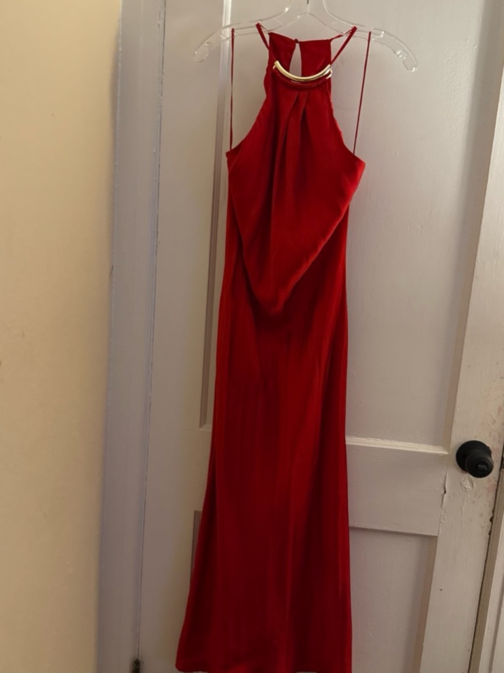 Zara Red Halter Maxi Dress with Gold Neck Detail